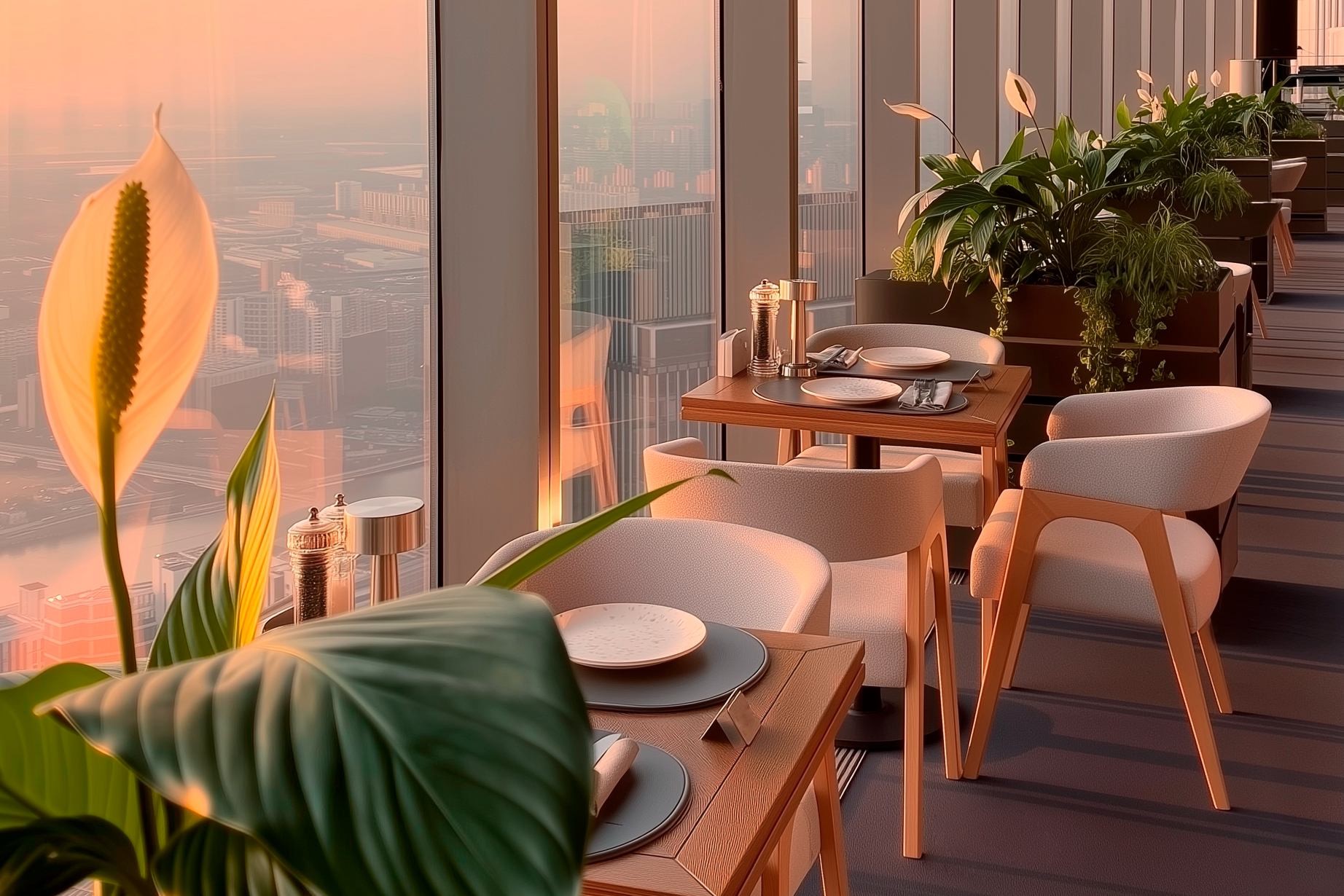 Фото Столы у панорамных окон